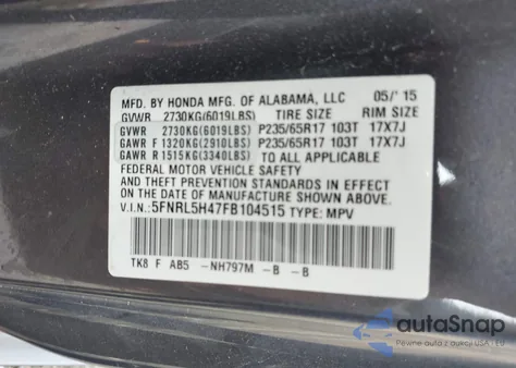 2015 Honda Odyssey Ex from USA, damaged, VIN 5FNRL5H47FB104515